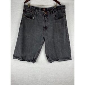 Corked Jeans Mens Baggy Denim Shorts Faded Black Red Contrast Stitching Size 42